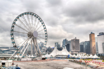 Hong Kong Skyline at Central Pier Overlooking Victoria Harbor