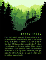 vector forest background design template with mountains and animals