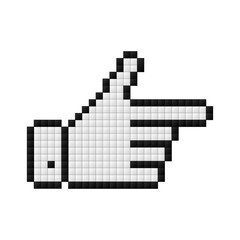 black outline pixelated hand pointing vector illustration