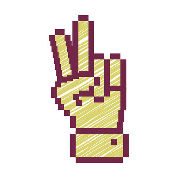 pixelated hand with peace and love symbol and striped vector illustration