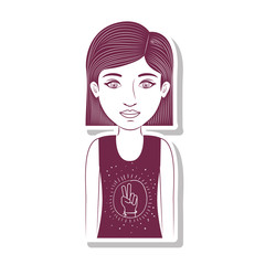 silhouette teenager with peace and love symbol in t-shirt vector illustration