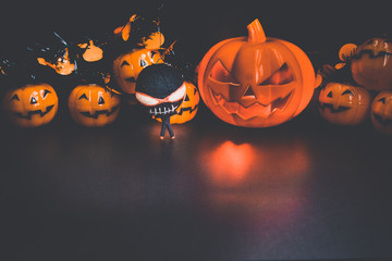 Halloween pumpkin party, happy pumpkin and friends