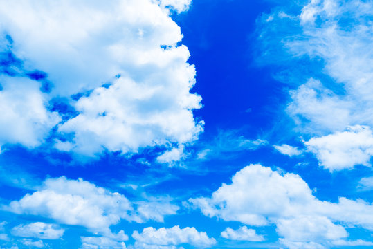 夏の青空と白い雲と太陽