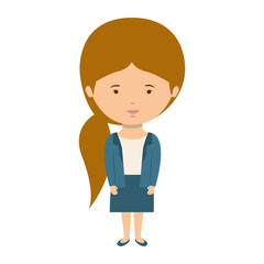 woman dressed formal style with ponytail hair vector illustration