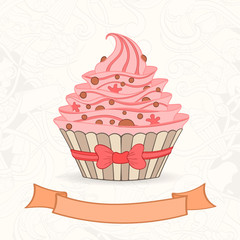 Hand drawn background of doodle style cupcakes