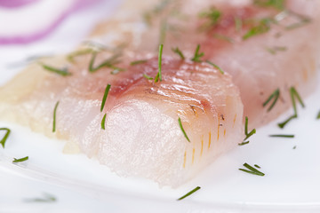 Fillet of a lightly salted grayling closeup