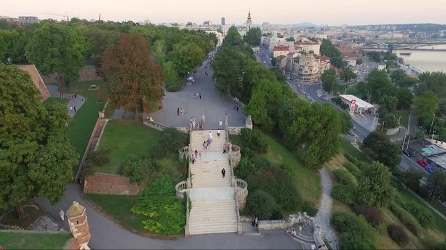 Aerial view of Belgrade fortress and the Belgrade Victor statue