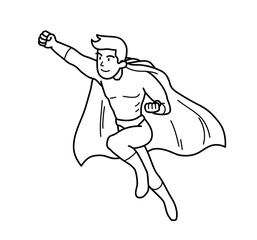 Super Hero Power Man Cartoon Doodle. A hand drawn vector illustration of a flying man with super power.