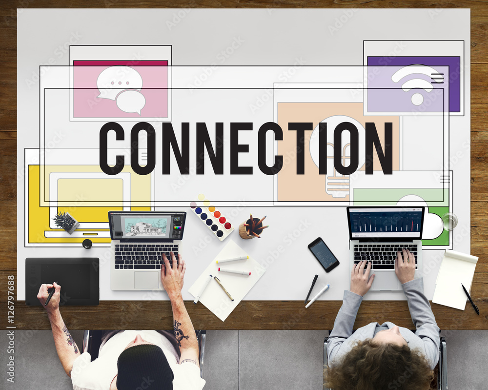 Aufkleber communication technology online networking connection concept