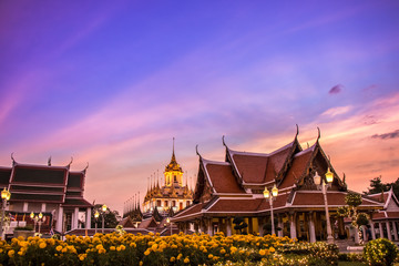 Naklejka premium Wat Ratchanaddaram and Loha Prasat Metal Castle