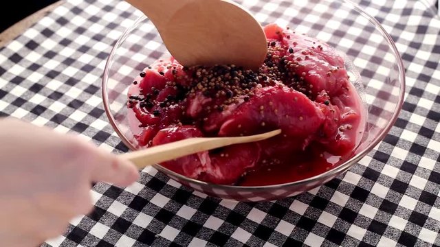 marinating meat. soy sauce, pour it into the bowl with the meat