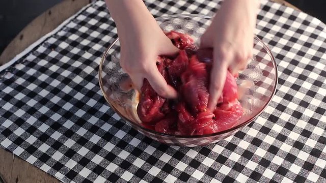 marinating meat. soy sauce, pour it into the bowl with the meat