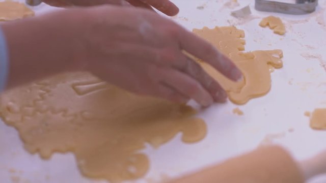 CU Mother and daughter using animal cut out shapes to make cookies together. 4K UHD RAW edited footage