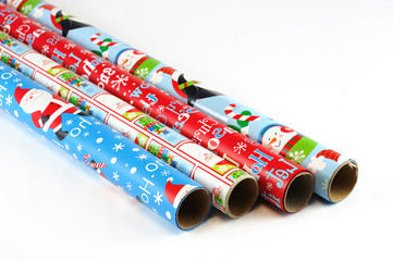 colorful Christmas wrapping paper isolated on white background