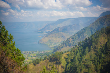 Land scape of top view point pisipo sipo water fall ,North sumatra island,Indonesia