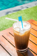 Iced coffee on table