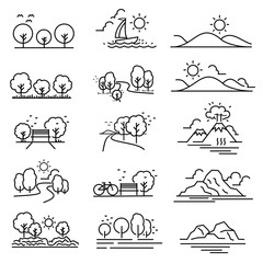 Outline design View images Nature Landscape Icons vector.