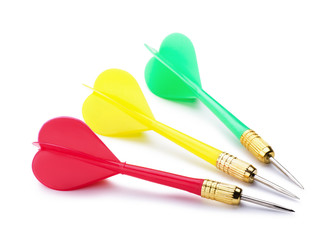 Plastic red, green, yellow darts