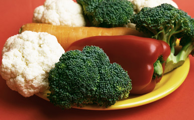 Cauliflower, broccoli, carrots. Mix of fresh ripe vegetables