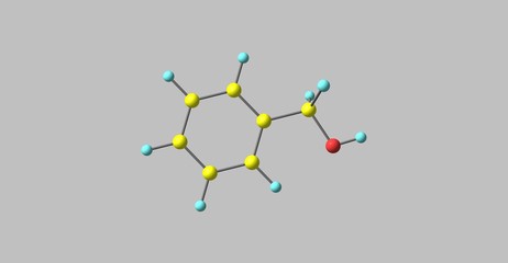 Benzyl alcohol molecular structure isolated on grey