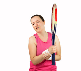 tennis woman player with wrist injury