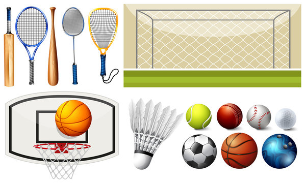 Sport equipments and different goals