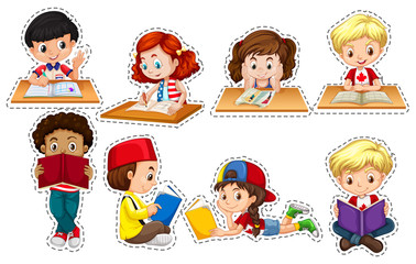 Boys and girls reading books