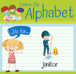 Flashcard letter J is for janitor