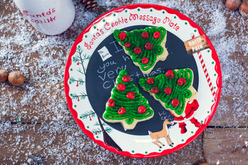 Organic Christmas Tree Cookies On Decorative Vintage Plate