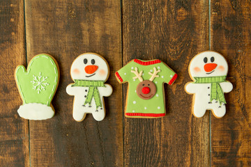 Delicious Christmas Cookies on wooden table