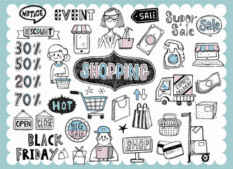 
Hand drawn shopping and sale B