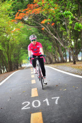 Naklejka premium Road to 2017, happy new year concept and sport motivation idea