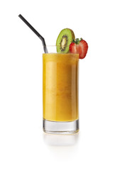 Glass of fresh healthy fruit smoothie isolated on white backgrou