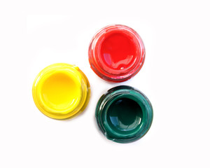 Watercolor bottle,paintbrush and palette on white background