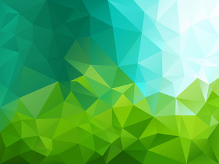 vector abstract irregular polygon background with a triangular pattern in green and blue colors - sky and grass