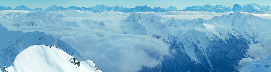 Dolomites Alps winter view (Austria). Panorama.