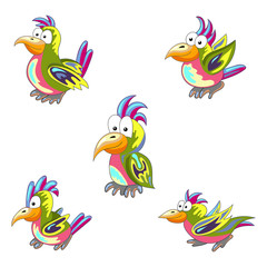 set of cheerful multi-colored parrots. Tropical bird. Collection