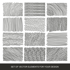 Collection of textures, brushes, graphics, design element. Hand-