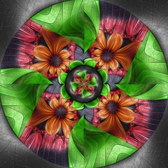 3D render of colorful plastic fractal flower disc