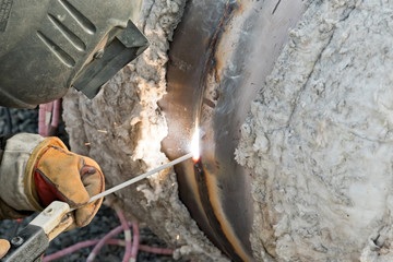 Welding works on gas pipeline