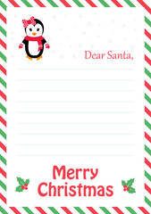 letter to santa with winter penguin