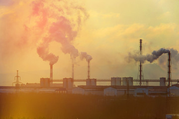 Smoking pipes of thermal power plant emitting carbon dioxide