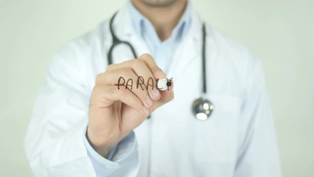 Paralysis , Doctor Writing On Transparent Screen