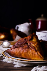 Homemade fried triangular pastry