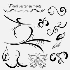 Vector hand draw vintage floral design elements. Floral graphic decor. Elements for your design, broshures, patterns. 