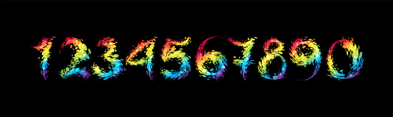 Set multicolored number on black background