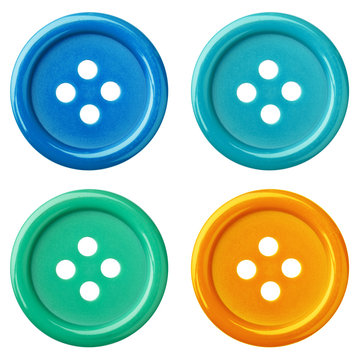 Collection of buttons on white background (blue, green and orange colors).