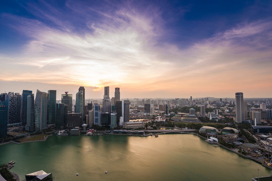 Singapore city skyline Marina Bay at sunset