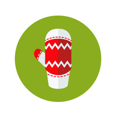 Icono plano manopla invierno roja en circulo verde