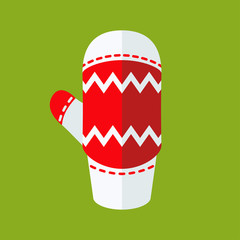 Icono plano manopla invierno roja sobre fondo verde